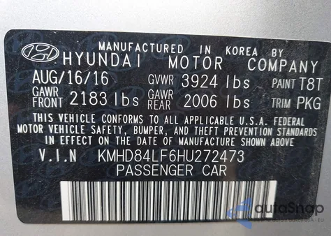 2017 Hyundai Elantra Se from USA, damaged, VIN KMHD84LF6HU272473